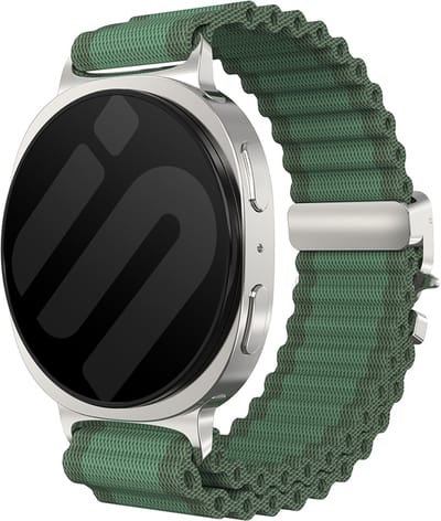 Strap-it Outdoor nylon bandje met P-buckle - horlogebandje geschikt voor Samsung Galaxy Watch 9 (40/44mm) / Watch 8 (40/44mm) / Classic (46mm) - groen/zilver