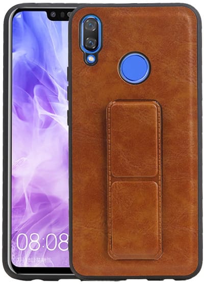 Grip Stand Hardcase Backcover - Telefoonhoesje - Achterkant Hoesje - Geschikt voor Huawei Nova 3 - Bruin