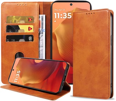 Geschikt voor Motorola Moto G15 Telefoonhoesje Kunstleer met Magnetische sluiting en Pasjeshouder Bookcase met Klepje - Walletcase with Cardslot - Bruin - Smartphonica geschikt voor Motorola Moto G15