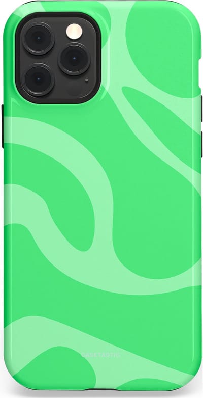 Casetastic hoesje geschikt voor Apple iPhone 12 / Apple iPhone 12 Pro - MagSafe - Dubbellaagse bescherming - Limoen Groene Vloeiende Golven - Fashion Case - Groen