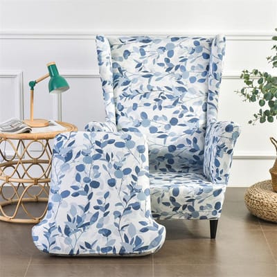 Elastische Bedrukte Slipcover voor Stoel met Hoge Rugleuning 2-delig Vorm Eenzits Vleugel Fauteuil Hoes