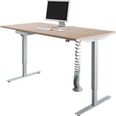 Schäfer Shop Select Bureau Start Off - elektrisch in hoogte verstelbaar - T-poot – L 1600 x B 800 x H 705/1205 mm – eiken decor/wit aluminium + lade + kabelspiraal