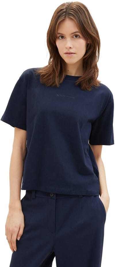 Tom Tailor Denim - Boxy Fit T-shirt van katoen - Maat XS - sky captain blue