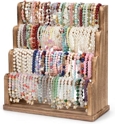 4-laagse armbandhouder van hout voor sieradenopslag, armbanden, horloges en scrunchies - Perfecte display voor thuis, markten en winkels