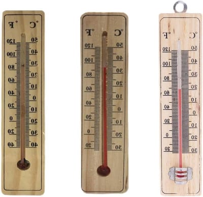 Hangende Thermometer - Temperatuurmeter Binnen Buiten - Klimaat Monitoren - Duidelijk Afleesbaar Cijfer - 197 x 39 cm - Houtkleur
