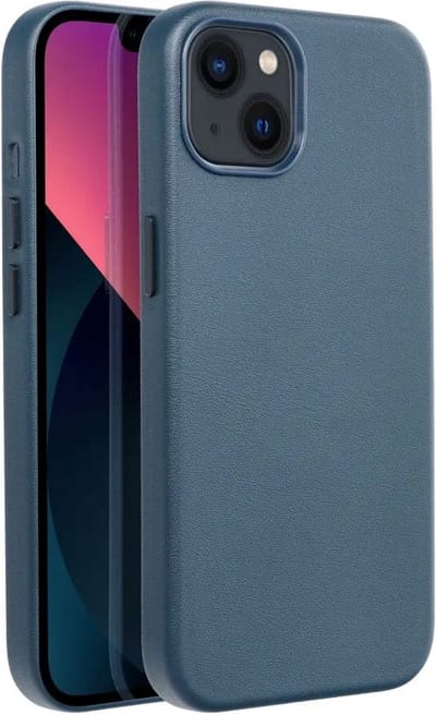 Casify Leren Hoesje geschikt voor MagSafe iPhone 13 Mini Hoesje - Donkerblauw