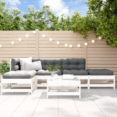 vidaXL - 6-delige - Loungeset - met - kussens - massief - hout - wit