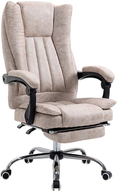Bureaustoel computerstoel 63x71x110-118cm bruin draaibaar en in hoogte verstelbaar ontwerp met voetensteun en kantelbare rugleuning hoge ergonomische rugleuning comfortabele gewatteerde zitting stevig duurzaam metalen frame geschikt voor kantoor