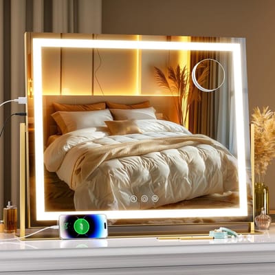 Verlichte Make-upspiegel - Schoonheidsspiegel LED - Perfecte Make-up - 10x Vergroting Inclusief - 65 x 54 cm - Goud Vierkant