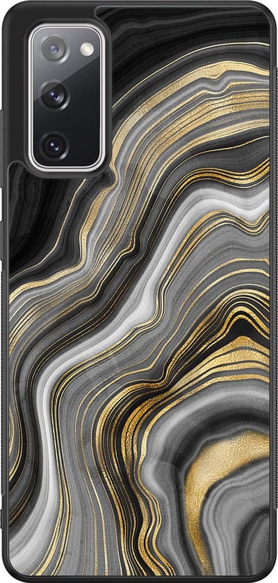 Leuke Telefoonhoesjes - Hoesje geschikt voor Samsung Galaxy S20 FE - Marble agate - Backcover zwart - Print / Illustratie - Zwart, Goud