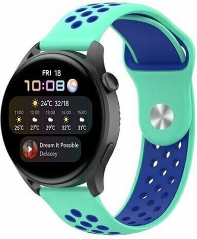 By Qubix - 22mm - Sport Edition siliconen band - Mintgroen + blauw - geschikt voor Huawei Watch 3 / 4 / 5 (pro) - 46mm & geschikt voor Huawei Watch GT / GT 2 / GT 3 (pro) / GT 4 (pro) / GT 5 (pro) / GT 6 (pro) 46mm / Ultimate / Ultim