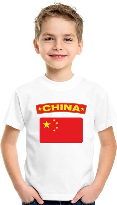 Supporters kleding - t-shirt van vlag China - wit - voor kinderen - korte mouwen - sport 110/116