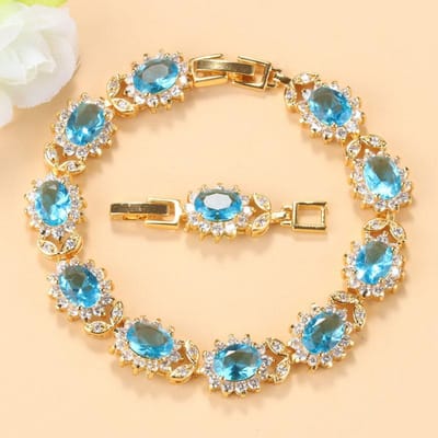 12 Kleuren Afrikaanse Vrouwen Bruiloft Verguld Sieraden Met Blauwe Steen Vrouwelijke Armband Bangle Verstelbare Lengte 18+3 Cm beige