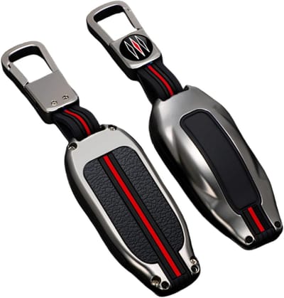 MK Stoer -Zinklegering Autosleutel Cover Cases - Tesla Model S - 360 ° Waterdichte Bescherming - Lichtgevende Driekleurige Strip - Geschikt voor Autosleutels - Zinklegering - beschermhoes autosleutel.