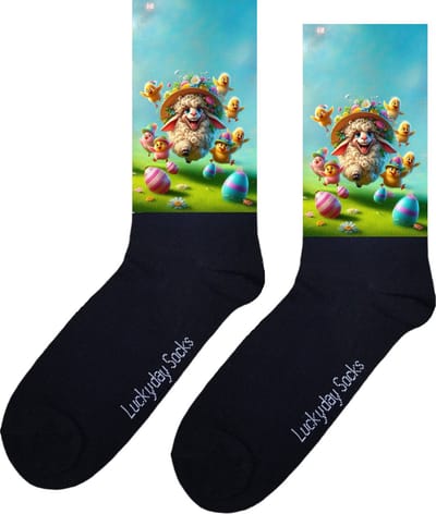 Lammetje - Opkikker - Grappige sokken - Valentijns cadeau - Verjaardagscadeau - Paaseieren - Leuke sokken - Kuikentjes - Vrolijke sokken - Cadeautje - Grappig cadeau - Paas Sokken - Vaderdag - Moederdag - Leuk cadeautje - Sokken maken Happy - 37-44