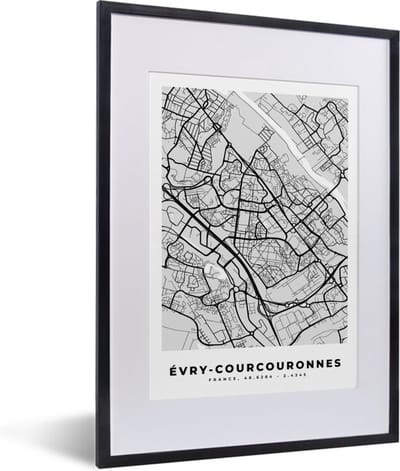 Fotolijst incl. Poster - Stadskaart - Frankrijk - Kaart - Évry-Courcouronnes - Plattegrond - 30x40 cm - Posterlijst