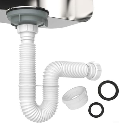 Flexibele Gootsteenafvoer Pijp met Dubbele Kom en P-Trap Adapter - Uitschuifbaar 20-80 cm