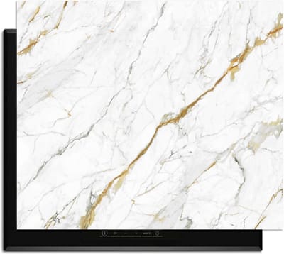 KitchenArt - Calacatta Gold - Inductie Beschermer - 65x52 cm - Kookplaat Beschermer - Luxe Afdekplaat Inductieplaat - Anti-slip & Oprolbaar - Beschermmat Inductiekookplaat