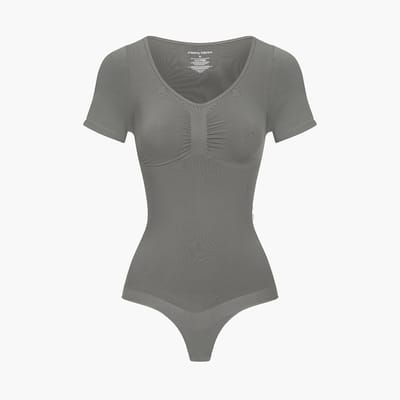 cfab - T-shirt bodysuit corrigerende shapewear met koord - Grafiet - XS - Corrigerende Body - Naadlos - corrigerend ondergoed dames