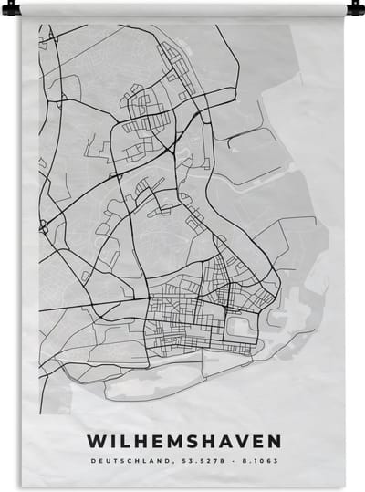 Wandkleed - Wanddoek - Stadskaart - Plattegrond - Kaart - Wilhemshaven - Duitsland - 120x180 cm - Wandtapijt