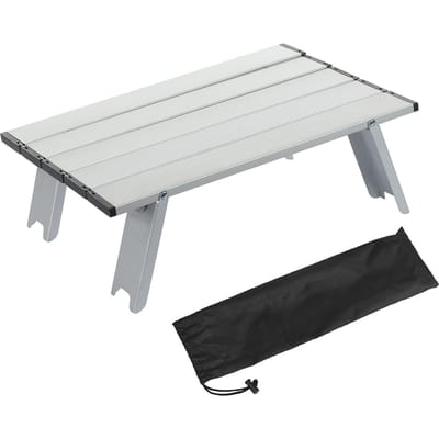 Kleine opvouwbare tafel voor buiten, aluminiumlegering, draagbare opvouwbare kampeertafel voor strandpicknick, zilver zilver