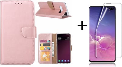 Ntech Hoesje Geschikt Voor Samsung Galaxy S10 Plus Hoesje Rose Goud + Folie creenprotector