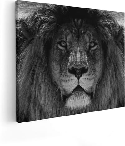 Artaza Canvas Schilderij Leeuw - 100x80 cm - Groot - Wanddecoratie Dierenkop - Muurdecoratie Zwart Wit - Schilderijen Op Canvas