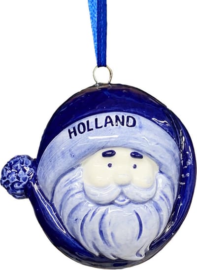 Kerstboom hanger kerstman rond met muts Delftsblauw