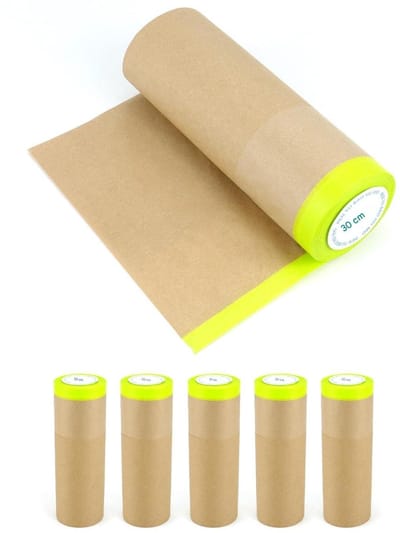 GELLDG 6 afplakvellen - Schildersafplakvel - met zelfklevende strip - Kraftpapier afplaktape - geschikt voor schilderen, spuiten, autolakken, olieverf - 30cm*15m