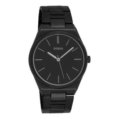 OOZOO Timepieces - Zwarte horloge met zwarte roestvrijstalen armband - C10524