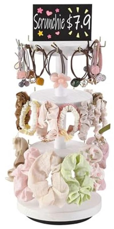 Scrunchie Organizer met Draaiende Haarklemmenhouder - 3 Niveaus, 38 Haken - Opslag en Weergave van Haaraccessoires voor Vrouwen en Meisjes - Wit en Goud
