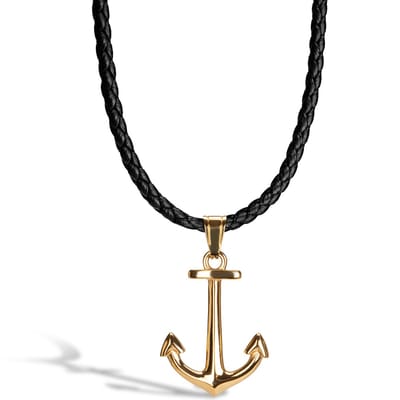 SERASAR Mannen Lederen Ketting [Anchor] - Goud 50cm - Vriendje Cadeau Idee