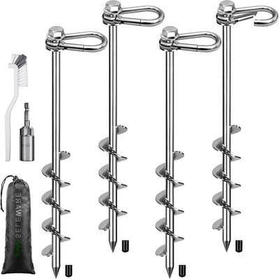 Set van 4 stevige grondankers voor trampolines, 35.5 cm, roestbestendig, ideaal voor hoge wind, camping en schuren