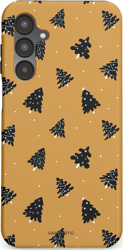 Casetastic hoesje geschikt voor Samsung Galaxy A16 - Dubbellaagse bescherming - Zwarte Kerstboom Feest - Fashion Case - Goud Donkergrijs Taupe