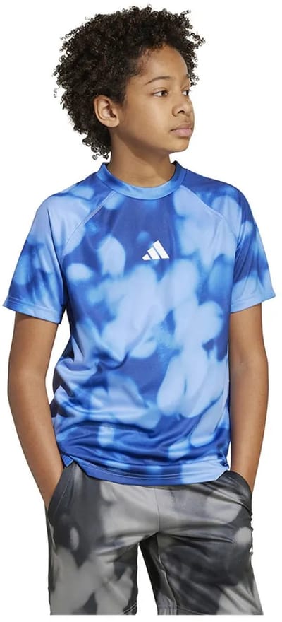 Adidas Training Allover Graphic T-shirt Met Korte Mouwen Blauw 9-10 Years Jongen