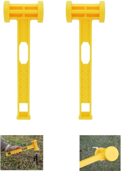 2 stuks- draagbare spijkerhamer - Outdoor kampeergereedschap - Ultralichte draagbare spijkerhamer - PE-hamer - Tenthamer - Kampeergereedschap - Geel - 25*8 cm - Geschikt voor kamperen