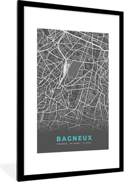 Fotolijst incl. Poster - Frankrijk - Plattegrond - Stadskaart - Kaart - Bagneux - 80x120 cm - Posterlijst