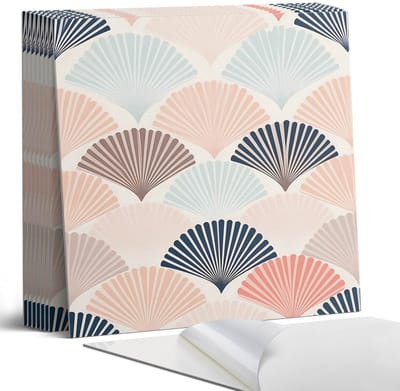 Coloray Plaktegels - Waaierpatroon in golven Portugese Tegels - 30 cm x 30 cm - Beige Plaktegels - 9 stuks - Vierkant PVC Tegels - Plaktegels Keuken - Zelfklevende Vloertegels - Vinyltegels Vloer Zelfklevend - Zelfklevende Tegels