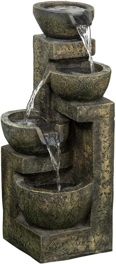 Brandistry - Tuinfontein - Tuinfontein Waterval met 4 Niveaus - Inclusief Waterpomp en Verstelbare Waterafvoer - 25x24x60 cm