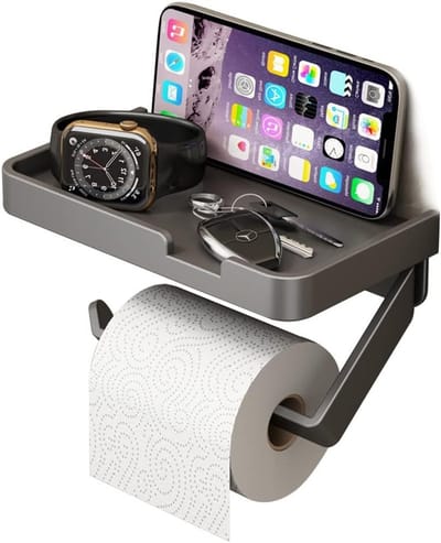Toiletpapierhouder met Plank - 2 in 1 RVS, Muurbevestiging en Zelfklevend voor Badkamer en Keuken, Praktisch en Stijlvol Design