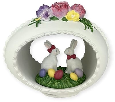 Goodwill - Bunnies in flower egg diorama - 17 cm - polyresin - wit - roze - paars - geel