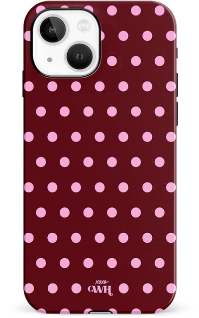 xoxo Wildhearts Polka Dots (Burgundy) - Double Layer - Hoesje geschikt voor iPhone 13 hoesje - Hard case met stippen patroon - Beschermhoes - Shockproof case - Stippatroon - Burgundy / Bordeauxrood