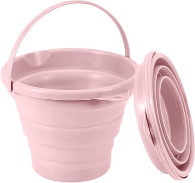 emmer, 3 liter, opvouwbare emmer, polesemmer, opvouwbaar, zandkasteel, strandemmer, ruimtebesparend, opvouwbare wateremmer voor buiten, vissen, zandbak, camping, emmer, blauw (roze)