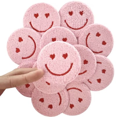 Badstof roze Smiley Strijk Embleem - Opstrijkbare geborduurde patches - Kleding Patchs - Versiering Voor Kleding - Iron On - Doe-het-zelf-accessoires - Naai op geborduurde applicatie