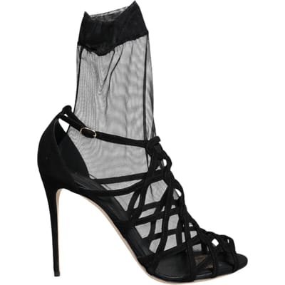 Dolce & Gabbana Zwarte Tule Rekbare Hak Sandalen Schoenen