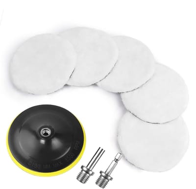 Wollen Polijstpads Set van 5 Stuks, 180 mm Polijstschijven met Boorconnectoren en Hechtdoppen voor M14 Auto Polijstmachine