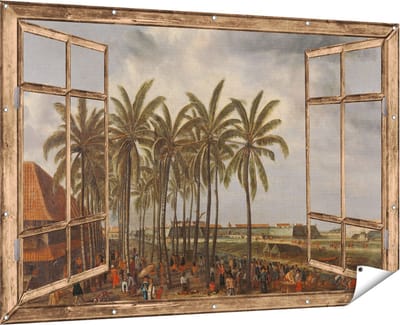 Gards Tuinposter Doorkijk Het Kasteel van Batavia - Andries Beeckman - 180x120 cm - Tuindoek - Tuindecoratie - Wanddecoratie buiten - Tuinschilderij