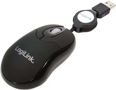 LogiLink Muis optical USB Mini with retractable Cable - Muis - Optisch - 3 knoppen