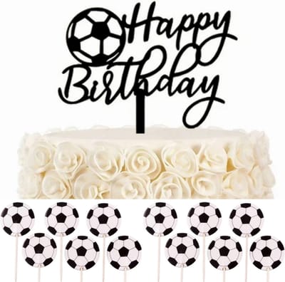 Voetbal taart topper en cupcake set - voetbal - taart - cupcake - cocktail - prikker - sport - verjaardag - EK - WK
