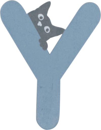 Houten Letter Y Blauw met Kat | 9 cm